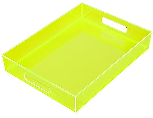 Grand plateau de service décoratif en acrylique avec poignées - Pour bar, cuisine, fête, 43 x 33 cm, vert fluo