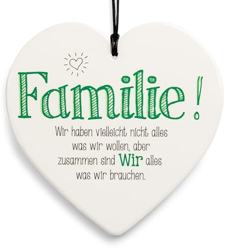 SIKORA Geschenk Herz aus weißem Steingut mit liebevollen Botschaften für jeden Anlass, Farbe/Modell:PH21 - für die Familie - zusammen sind wir Alles