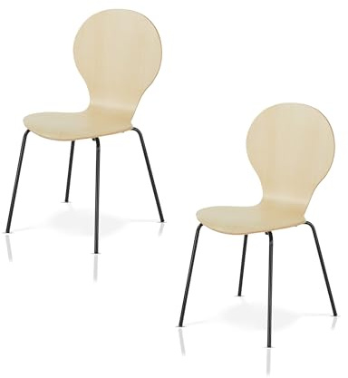 KHG 2er-Set Stapelstühle Esszimmerstuhl Schichtholz, für Esszimmer | mit Birke-Dekor, Sitzhöhe 45 cm, Stuhlbeine aus Metall, stapelbar auch für Gastronomie geeignet, komfortabel im Alltag