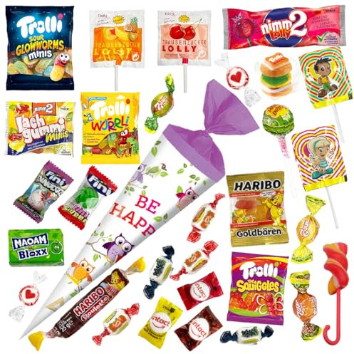 OYOY Schultüte gefüllt mit Süßigkeiten I Schultüte Eule I 35cm I kleine Schultüte fertig gefüllt I Geschwister Schultüte I Schultüte klein I Schultüte gefüllt