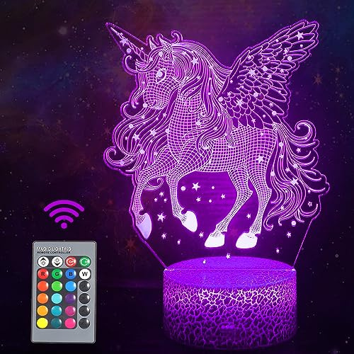 Unicorn Night Light for Kids, Unicorn Gifts for Boys Girls or Room Decor, Beauty 3D Illusion Lamp with 16 Colors Change Remote Control, Decorative Desk Lamp, Christmas Birthday Gift for Children