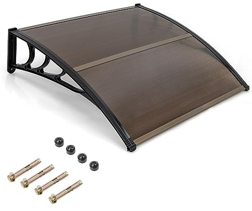 Goplus Awnings for Doors, 48 x 40 Window Awning with Rain Snow Sunlight UV Protection, UPF 50+,Hollow Sheet, Outdoor Overhead Awning Canopy Exterior, Polycarbonate Awnings for Patio, Porch, Deck