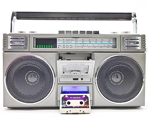 Boombox Vintage des années 80,Lecteur de Cassettes, Radio et enregistreur Portables, Prend en Charge USB/Micro SD/AUX, Radio AM/FM,Haut-parleurs de Graves Doubles 30 W,Batterie intégrée de 12 000 mAh
