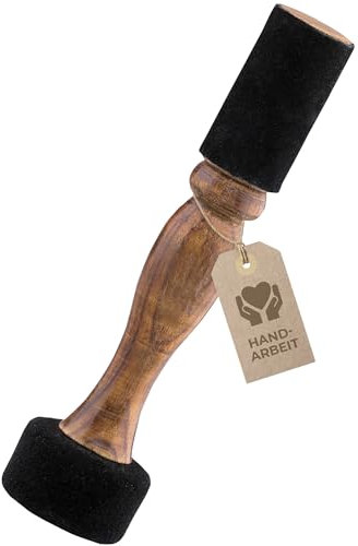 Doppelseitiger Schlägel mit mittelhartem Filzkopf zum Anschlagen und weichem Leder zum Anreiben von Klangschalen. Natürliches Rosenholz braun. Faire Herstellung in traditioneller Handarbeit.