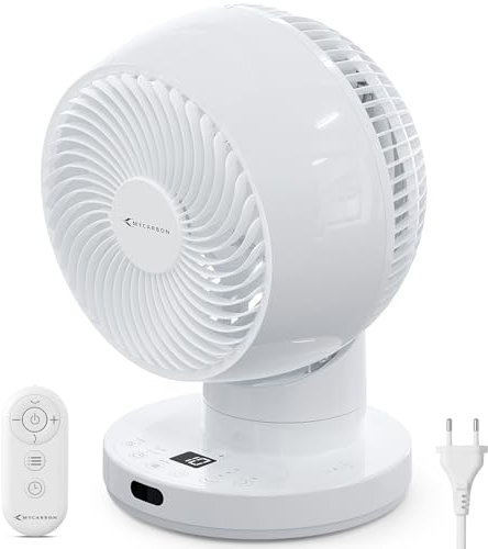 MYCARBON Ventilator leise DC Motor 30°/60°/90° Oszillation 10 Stufe 12h Timmer Turbo Modus Tischventilator 3D Luftumwälzer für 25m² Schlafzimmer Turbo Ventilator Weiß