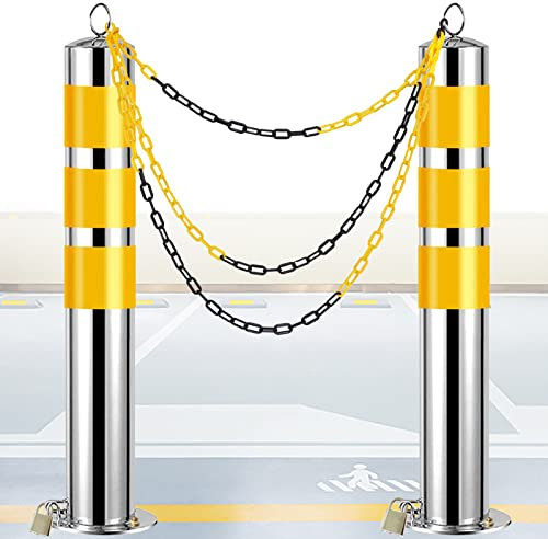 2 Stück Parkplatzabsperrungen mit Sockel und 5 m Absperrkette, Stoppschild für Garage, Parkassistent, Sicherheitspoller, Verkehrsmast (650 mm H x 76 mm T (25,6 Zoll H x 3 Zoll T)) (800 mm H x 76 mm T