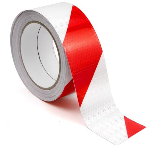 Reflektierendes Klebeband Rot Weiß 10m x 5cm Wasserdichtes Reflektorband Selbstklebend Warnband Markierungsband für Fahrzeuge Autos Anhänger Outdoor