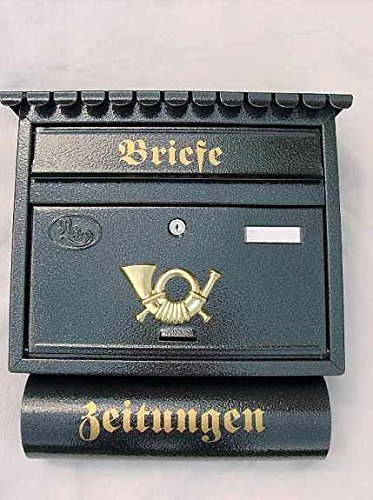 Briefkasten mit Zeitungsrolle und 2 Schlüsseln, anthrazit
