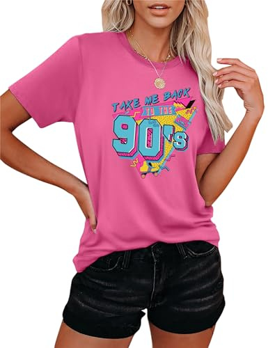 T-Shirt 80s Baby 90s Made Me pour Femmes Style Vintage Batik des Années 90 Chemises Décontractées Rétro des Années 80 Hauts De Nostalgie (Rose-90,L)
