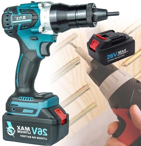 YANGYMM Pistola Remachadora EléCtrica AutomáTica, Pistolas para Tuercas Remachadoras AutomáTicas EléCtricas de Alta Resistencia, para Tuercas M3-M12, Tuercas Remachadoras,5200mah