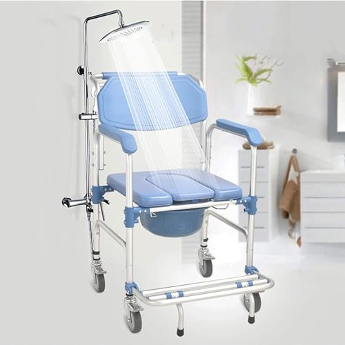 LIBRACTA Toilettenrollstuhl, Faltrollstuhl Aus Aluminium Für Ältere Und Behinderte, Leichtgewicht, Klappbare Fußstütze Und Armlehnen, Duschstuhl Fahrbar, Rollstuhl Mit WC Eimer