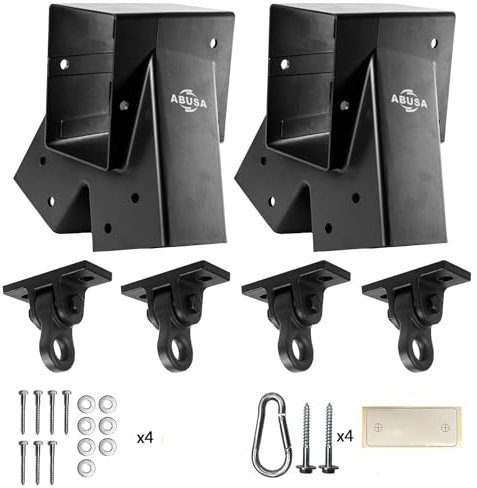 ABUSA Heavy Duty Swing Sets Brackets Including 2 Black A-Frame Swing Set Brackets and 4 Black Swing Hangers for Playground Equipment Mounting Parts Hardware Included (Black)