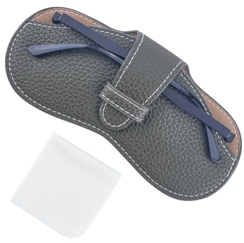CREATCABIN Sonnenbrillenetui Aus Leder Tragbare Brillentasche Schmal Quetschbar Leicht Reise Brillenhalter Tasche Mit Weichem Reinigungstuch Geschenk Für Familie Freunde Urlaub 17.5x8.7cm Schwarz