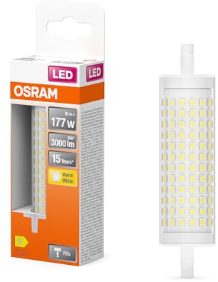 OSRAM Lámpara LED LED Line con filamento, cuerpo luminoso de plástico transparente, 20 W, base retrofit R7s, EEK D, 3000 lm, luz blanca cálida 3000 K para iluminación general.