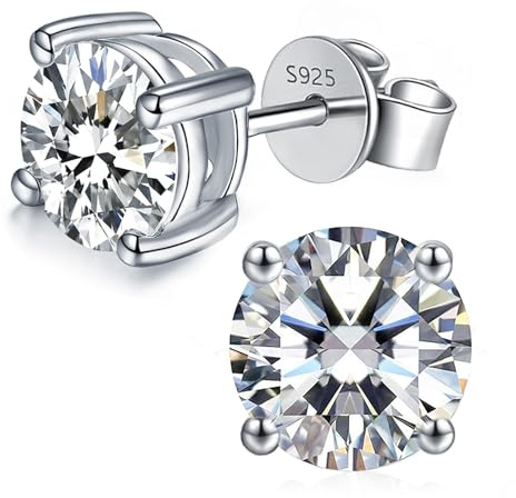 LAVUMO Moissanit Ohrringe Silber 925 14K Gold/Weißgold Plattiert Ohrstecker | 0.3ct-2ct Rundschnitt Moissanit Ohrstecker, VVS1 D Farbe Brillant Hypoallergen Schmuck Geschenk für Frauen