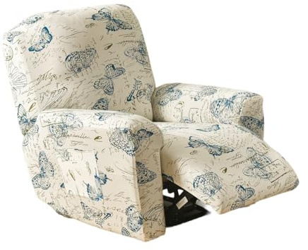 EBETA Sesselhussen Sesselüberwürfe Komplett Sesselschoner, 4-Teilig Elastisch Schonbezug Relaxsessel Bezüge Stretch Liegesesselbezug mit Taschen (Schmetterling)