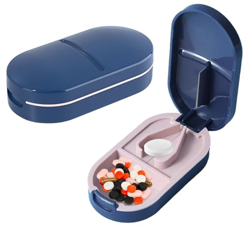 SGERUFZ Cortador de Pastillas, Partidor Portátil con Cuchilla y Compartimiento, para Dividir Medicamentos