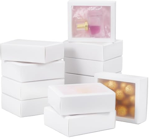 BENECREAT 12pcs weißes Papier Geschenk-Boxen, 12.8x10.8x4.2cm Schublade Boxen mit PVC-Fenster Abdeckung für Party Gunst Leckereien, Schmuck, Vorschlag Geschenk-Verpackung