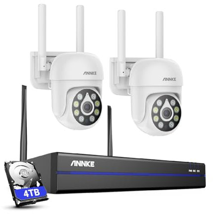 ANNKE 5MP Wireless CCTV Camera System, 10 Channel 5MP Wireless NVR with 2Pcs 5MP PT 2XPT Surveillance Cameras, Smart Human Detection, 2-Way Audio Colour Night Vision IP67 Work with Alexa,4TB HDD