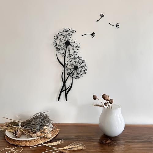 4 Stück Metall Pusteblumen Wanddeko, Kreative Moderne Handgefertigte Metall Wandskulpturen, Wandkunst Ornament Wandbehang Schild Für über Tür, Wohnzimmer, Büro, Innen- Und Außendekoration, Schwarz