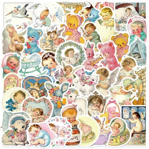 Tuyatezhi 50 Pcs Vintage Baby Graffiti Stickers, Multicolor, Vinyl, Waterproof, Outdoor, Baby, Plastic Metal Glass Wood