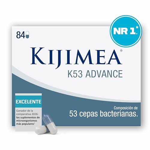 Kijimea K53 Advance - Cápsulas de bacterias intestinales de alta dosis, 53 cepas de microcultivos seleccionadas de la flora intestinal, con biotina, >500 mil millones de UFC por paquete - 84 cápsulas