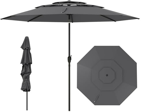 COSTWAY Sonnenschirm windfest stabil, 300 cm Gartenschirm mit Kurbel, beidseitig um 30° knickbar, UV-Schutz, Terrassenschirm belüftet, Marktschirm für Terrasse, Garten, Balkon (Grau)