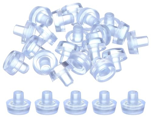 QUARKZMAN Patins De Table en Verre avec Tige, 20Pcs Patins Anti-Dérapants en Plastique en Forme De Cèpe pour Trou De 6mm, Protège-Pieds Et Embouts pour Meubles (Transparent)