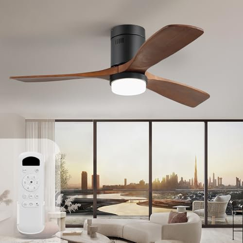 Sofucor Ventilatore da Soffitto con Luce, 132 cm Lampada Ventilatore Soffitto Legno Massiccio Telecomando, 6 Velocità, Silenziatore DC Reversibile, Timer per Camera