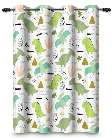 ggaimwf 135x175cm Dinosaurier-Cartoon Verdunkelungsvorhang für Kinderzimmer Tiere Jura Niedlich Grüner Dino Ösenvorhänge Tüllenvorhänge Raumteiler Fenstervorhänge für Baby Spielzimmer,1-Einzelpaneel