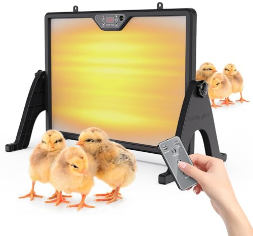 Plaque Chauffante Poussin, 40x30cm, Panneau Chauffant Poussins, Angle de Pivotement de 360°, Température Réglable 30°C-75°C avec Télécommode, pour Différentes Volailles et Poules