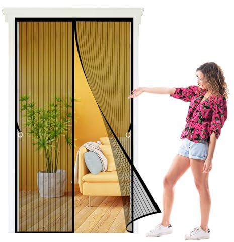 Fliegengitter Balkontür 72 x 200 cm Fliegengittertür Insektenschutz Leichte Montage für Balkon- Und Terrassentüren, Schwarz