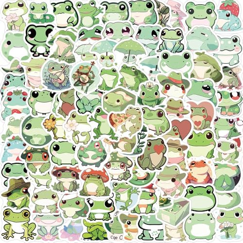 100 Pieces Cute Frog Stickers Waterproof Vinyl Stickers - Cartoon Frog Accessories for Laptop, Hydro Flask, Gift for Kids Teens Birthday Party Decor
