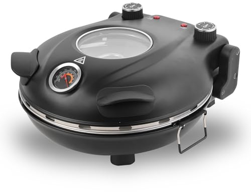 Four à Pizza Électrique, Four à Pizza Jusqu'à 420°C, Chauffage Haut/Bas pour Pizza Faite Maison Ou Surgelée, Tarte Flambée, Quiche Ou Wraps 12IN, 1800 Watts,Cuit une Pizza Savoureuse en 4 min (Noir)