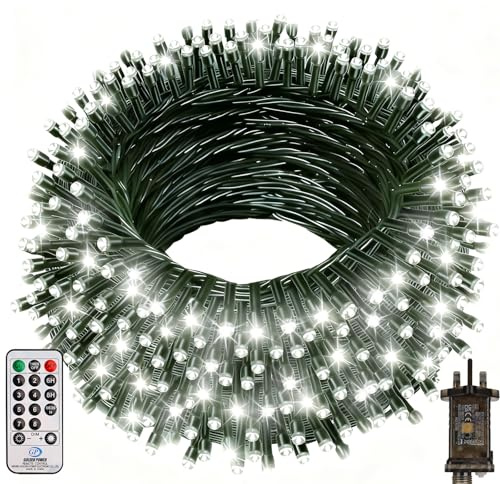 Fairy Lights Plug in, 40M 330LED Outdoor String Light Mains Powered, Waterproof Cool White Garden Light Green Wire with Remote/8 Modes/Timer, Ideal for Indoor Outdoor Party, Garden, Wedding Xmas Decor