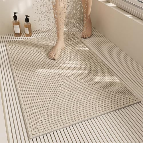 Tappetino Doccia Antiscivolo 60x100cm,Tappeto Doccia in Luffa,Tappetino Vasca Senza Ventose,Tappeto Bagno con Fori di Drenaggio,Motivo Geometrico C