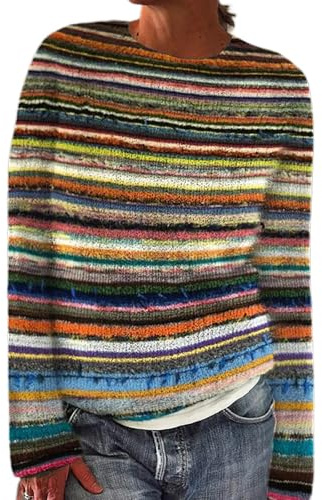 Nidddiv - Maglione norvegese da donna, originale, natalizio, casual, a maniche lunghe, lavorato a maglia, invernale, pullover da donna, pullover invernale, pullover lungo caldo, morbido, sciolto