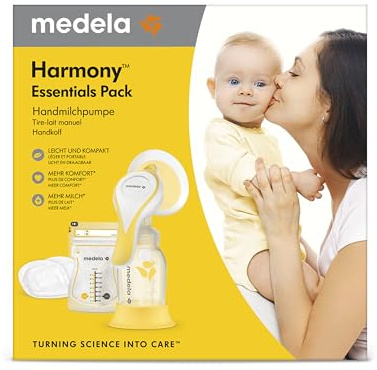 Medela Harmony Essentials Pack – Set con tiralatte manuale Harmony, coppa per il seno PersonalFit Flex, sacchetti per il latte materno e coppette assorbilatte – Ideale per l’uso fuori casa