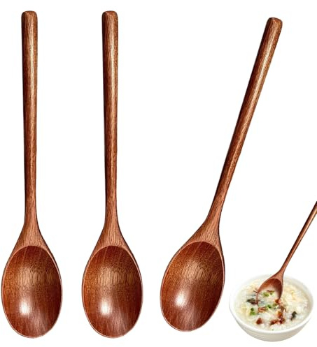 Long Handle Wooden Spoons, 9.25'' Wooden Mixing Spoons Soup Spoon Wood Table Spoons Small Wooden Cooking Spoons for Baking, Stirring (3pcs)
