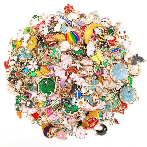Alwodici 50Pcs Charms Pendants Colorful Enamel Charms Mixed Metal Charm For Diy Bracelet Necklace Keyring Earrings Jewellery Handmade Craft Making Accessories
