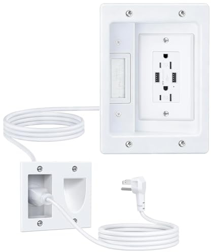 FORGING MOUNT Cord Hider for Wall Mount TV with AC Outlets, 2X USB-A Ports, in-Wall Cable Management Kit, Includes 6ft Extension Cord, Drywall Hole Saw Attachment,Drill Templates