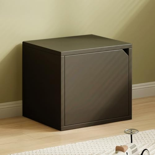 MUMUXIAO Bibliothèque étroite empilable avec porte, armoire de rangement cubique pour DVD – Étagère de rangement pour petits espaces – Bacs en bois pour la maison et le bureau (noir avec porte, 1)