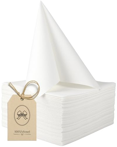 100% Mosel Serviettes en Airlaid, 50 Pièces (40 x 40 cm), en Blanc – aspect tissu & couleur recto-verso – Déco de table premium pour mariage, communion, baptême & anniversaire