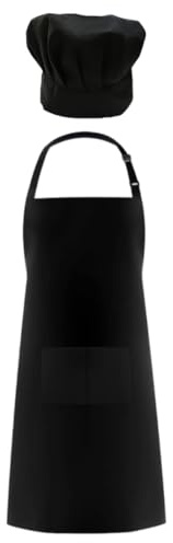 HAGNA Grembiule Cucina Uomo Donna, Cappello E Grembiule Da Cuoco,Con Tasche,Cintura Regolabile,Grembiule Masterchef, Per Cucinare, Fai Da Te, Pittura(Nero)
