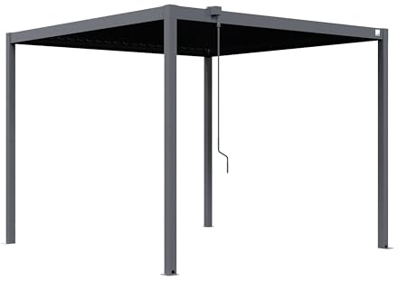 PRIMEYARD Pergola 3x3 m Pfosten und Lamellendach aus Stahl - anthrazitfarbene Terrassenüberdachung