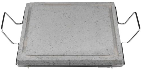 Pietra Lavica dell'Etna Professionale Piastra ollare 2.2 cm con Supporto manici Metallo cottura Dietetica con Canale Raccogli Grassi per Barbecue e Fornelli Vari Forma Made in Italy (pietra 30x40)