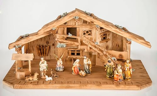 Holz und Gartentrends Weihnachtskrippe Krippe Krippenstall Weihnachten Weihnachtskrippen Tischkrippen Krippenfiguren (Weihnachtskrippe W09+Figuren)