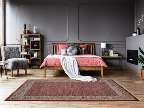 Mein Teppichmarkt Teppichträume werden wahr! ANARAM HERATI handgeknüpfter Orientteppich Naturfaser Kurzflor hochwertige Qualität in Rot Beige Dunkelblau Größe: 60x90 cm Diele, Esszimmer, Flur, Ki