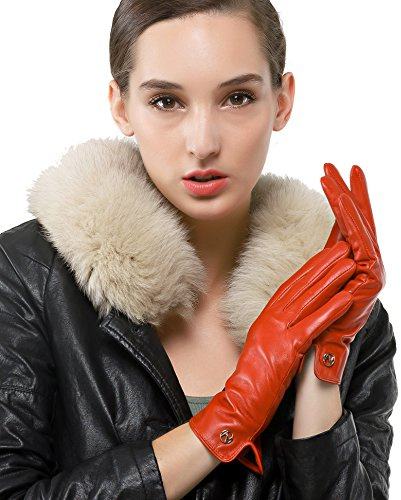 Nappaglo Damen Italienisches Lammfell Leder Handschuhe Touchscreen Winter Warm Langes Fleecefutter Handschuhe