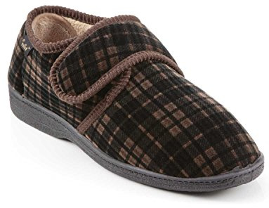 Dr Keller Mens Wide Fit Touch Fasten Slipper Brown